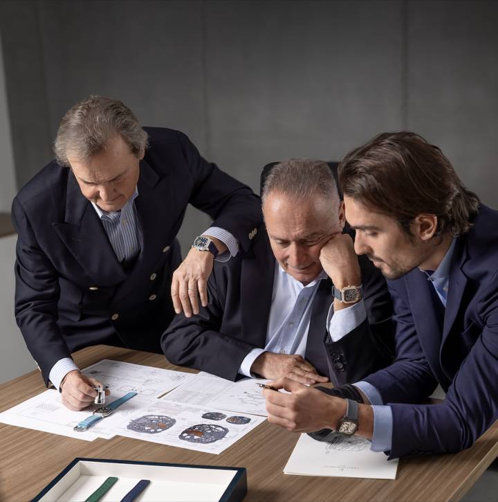 Giampaolo, Franco et Federico Ziviani, deux générations d'entrepreneurs actifs dans l'horlogerie.