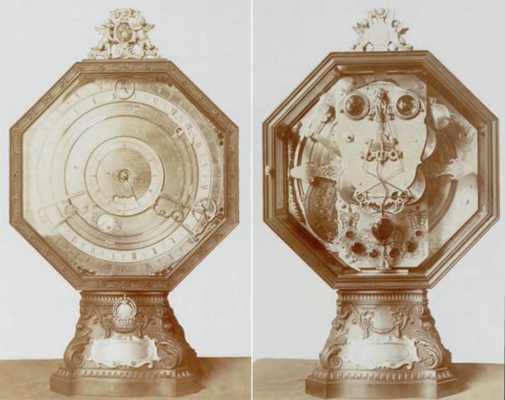 Horloge astronomique de Bernardo Facini, datant de la première moitié du 18ème siècle, commandée par Dorothea Farnese von Pfalz-Neuburg, duchesse de Parme et Piacenza, et restaurée au début des années 1980 par Ludwig Oechslin.