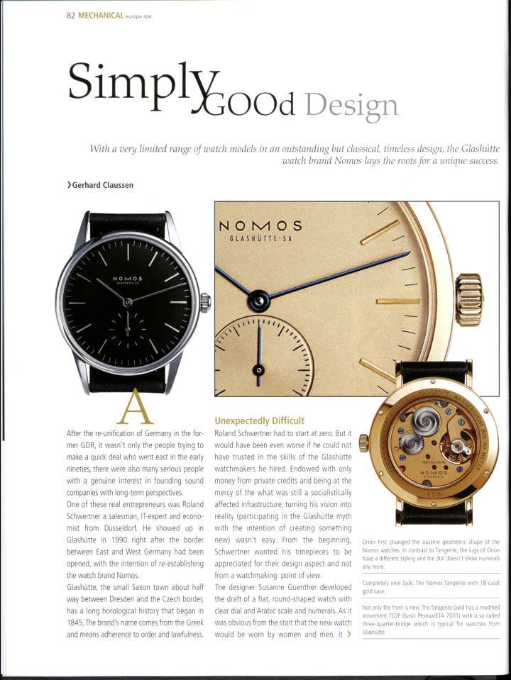 Simply good design: un article sur Nomos dans Europa Star en 2002.