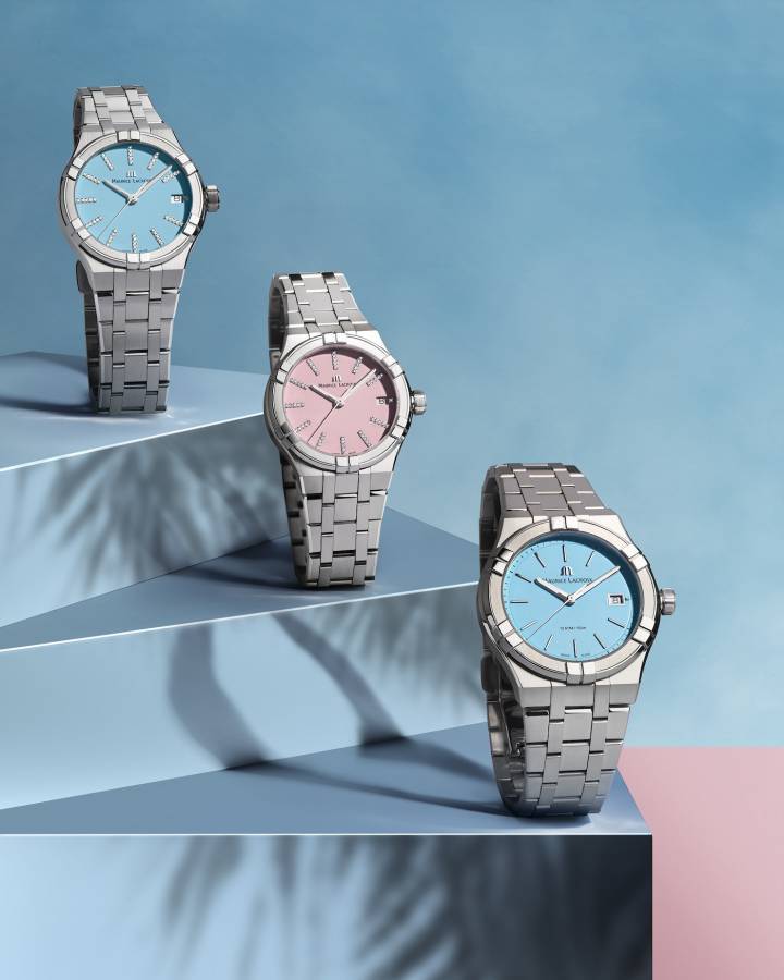 L'Aikon est également déclinée en versions colorées avec mouvement quartz, reflétant la volonté de la marque de rester abordable.