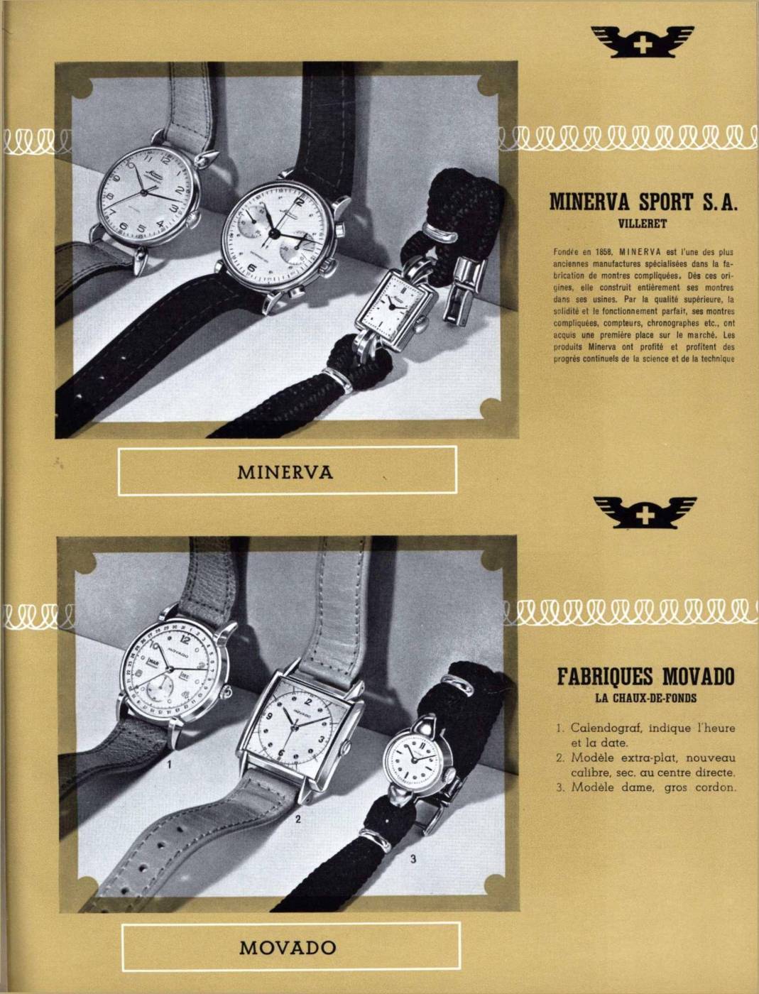 Minerva dans le Journal Suisse d'horlogerie de 1945