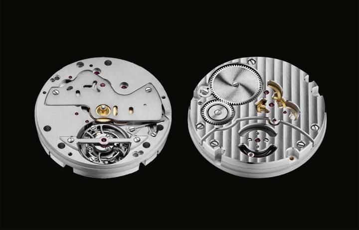 Calibre C 502: Mouvement mécanique manuel tourbillon destiné à être personnalisé selon les critères esthétiques et fonctionnels de chaque client (géométrie et finitions des ponts et de la cage de tourbillon, gestion de l'habillage). Fonctions additionnelles peuvent être ajoutées côté cadran. Heure, minute, cage de tourbillon, indication réserve de marche (+ 60 heures) en rotation 180°. Diamètre 32,80 mm, hauteur 5,76 mm. Fréquence 3Hz – 21'600 Alt/h.