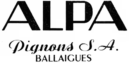 Le logo originel d'Alpa dans les années 1940, alors encore rattaché à Pignons SA, un fabricant suisse de composants horlogers.