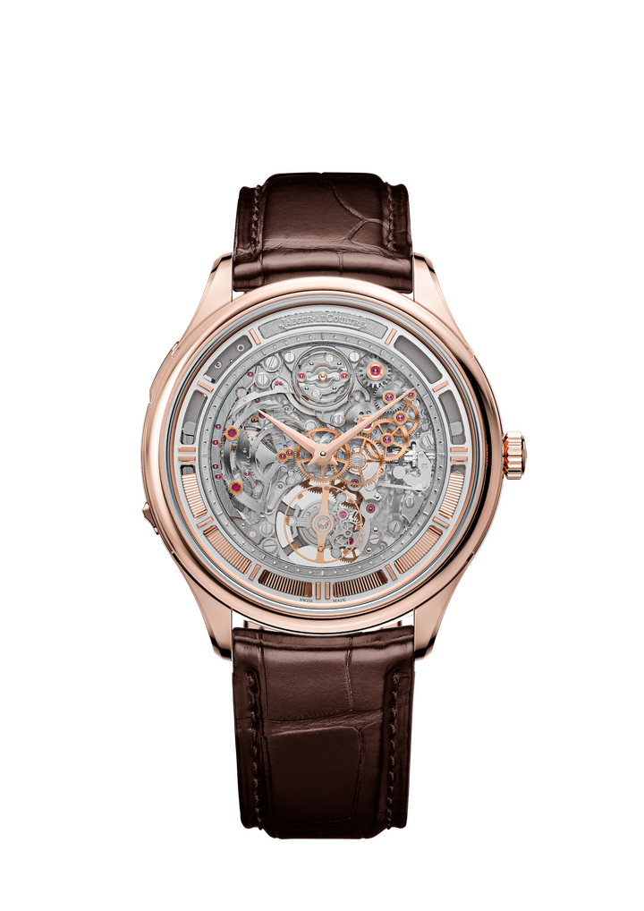 Master Hybris Mechanica Ultra Thin Minute Repeater Tourbillon. Série limitée à 10 pièces, le calibre 362 de ce nouveau tourbillon à répétitions minutes compte 537 composants, pour une épaisseur totale de 4,7 millimètres. Le boîtier en or rose mesure 41,4 millimètres de diamètre pour 8,25 millimètres d'épaisseur. Référence: Q13125S2.