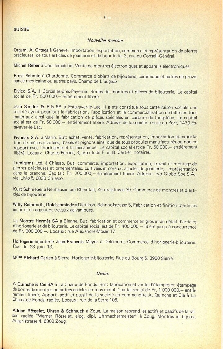L'installation de La Montre Hermès en Suisse en 1978, répertoriée sur cette page du Bulletin d'informations (Europa Star). 