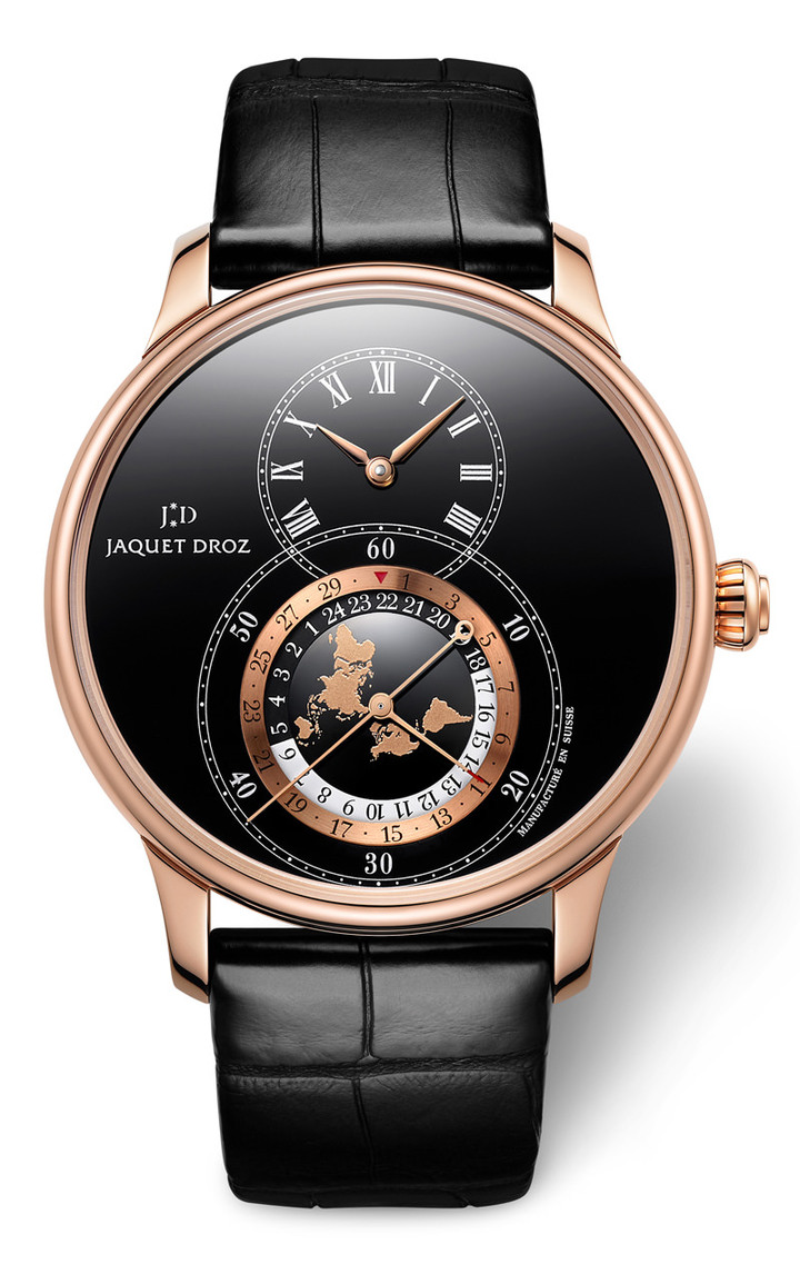 Grande Seconde Dual Time, version or rouge cadran émail Grand feu noir.