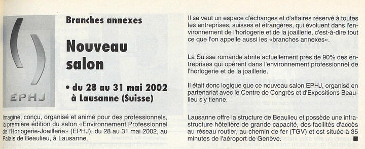 La première annonce de la tenue d'un nouveau salon dédié aux branches annexes prévu pour 2002 dans le Bulletin d'informations