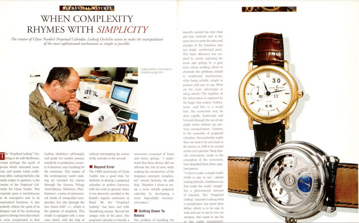 La philosophie de Ludwig Oechslin chez Ulysse Nardin, dans une édition de 1996 d'Europa Star