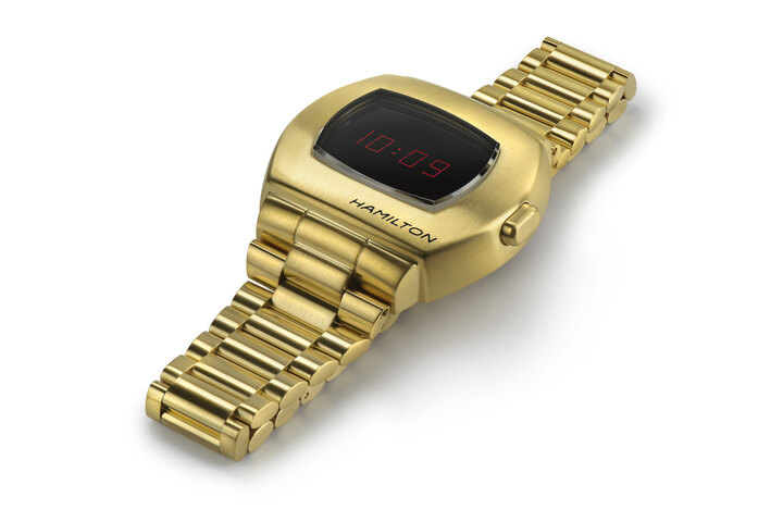 Hamilton PSR, réédition de 2020. Le modèle PVD jaune limité à 1970 exemplaires coûte 995 CHF et le modèle non limité en acier 745 CHF. Tous deux seront disponibles dès mai 2020.