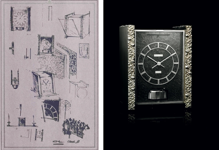 ATMOS by Christopher Lawrence, 5838, modèle B (1972), limitée à 100 pièces, et équipée du calibre Jaeger-LeCoultre 526. Cabinet en argent massif, conçu et réalisé par l'artiste. Patrimoine Jaeger-LeCoultre, Inv. 1369.