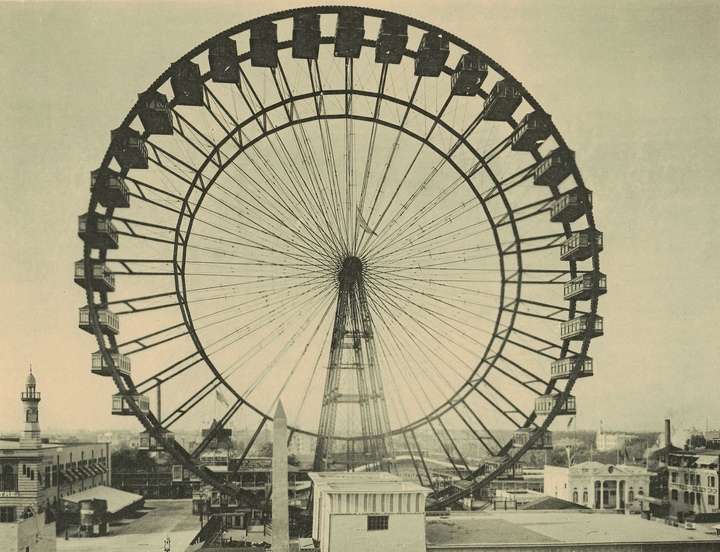 La grande rouede Chicago. L'Exposition universelle de 1893 en photogravure. Archives Tissot.