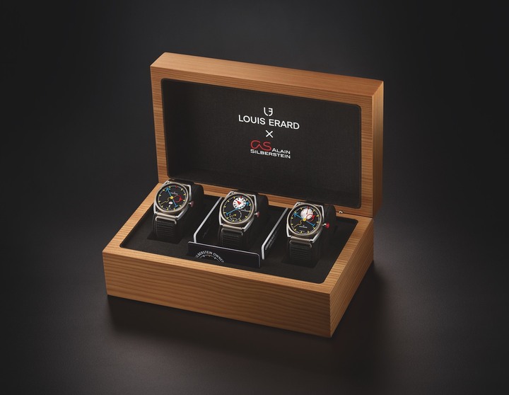 Nouvelle étape de la collaboration entre Louis Erard et Alain Silberstein: le lancement d'un triptyque. Chaque référence est limitée à 178 exemplaires, dont 78 vendus en coffret collection contenant l'ensemble de la capsule et une oeuvre digitale signée par l'artiste.