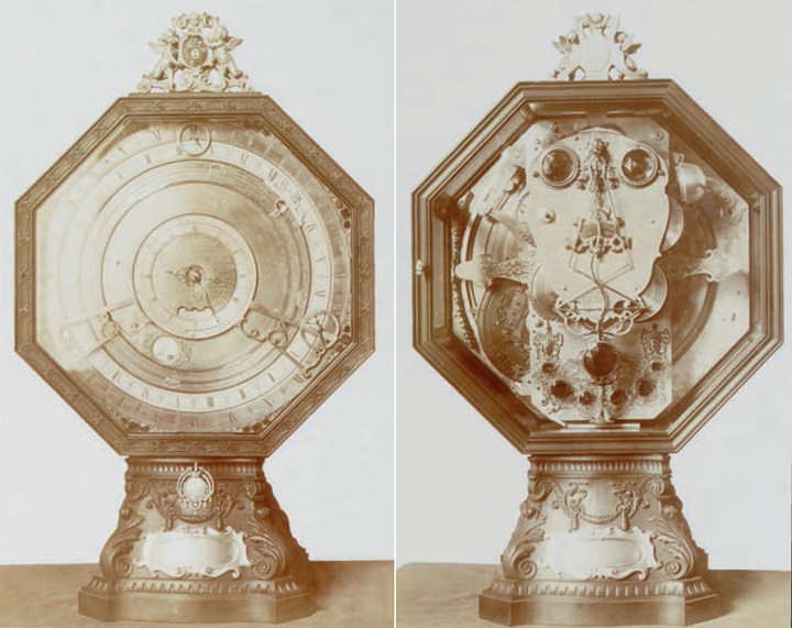 Horloge astronomique de Bernardo Facini, datant de la première moitié du 18ème siècle, commandée par Dorothea Farnese von Pfalz-Neuburg, duchesse de Parme et Piacenza, et restaurée au début des années 1980 par Ludwig Oechslin.