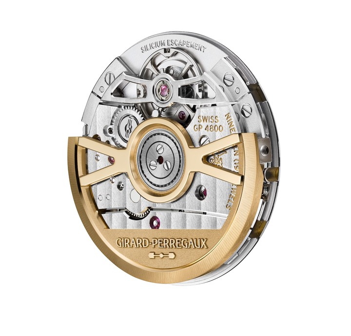 Mouvement compact, le nouveau calibre GP4800 qui équipe la Laureato FIFTY affiche un diamètre de 25,60 mm (11/2''') et une épaisseur de 4,28 mm. Il est doté d'un échappement en silicium, d'un balancier à inertie variable et d'une fonction stop seconde.