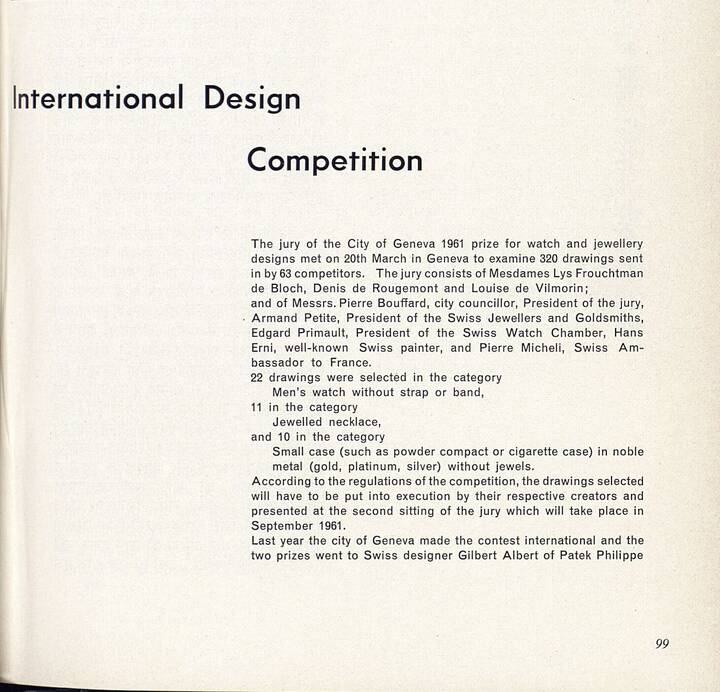 Gilbert Albert, lauréat du prix de design de la Ville de Genève avec Patek Philippe en 1960