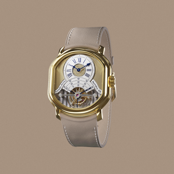 Limitée à seulement 20 exemplaires, la Tourbillon Souscription s'inspire du modèle original de 1988, tout en intégrant de subtils ajustements: le plus important d'entre eux concerne les cornes, qui ont été remodelées en un élégant arc descendant. Le cadran est fourni par Comblémine, la société d'un autre maître-horloger: Kari Voutilainen.