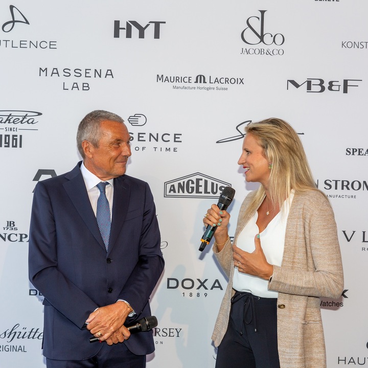 Jean-Christophe Babin avec la conseillère d'Etat genevoise Delphine Bachmann durant les Geneva Watch Days