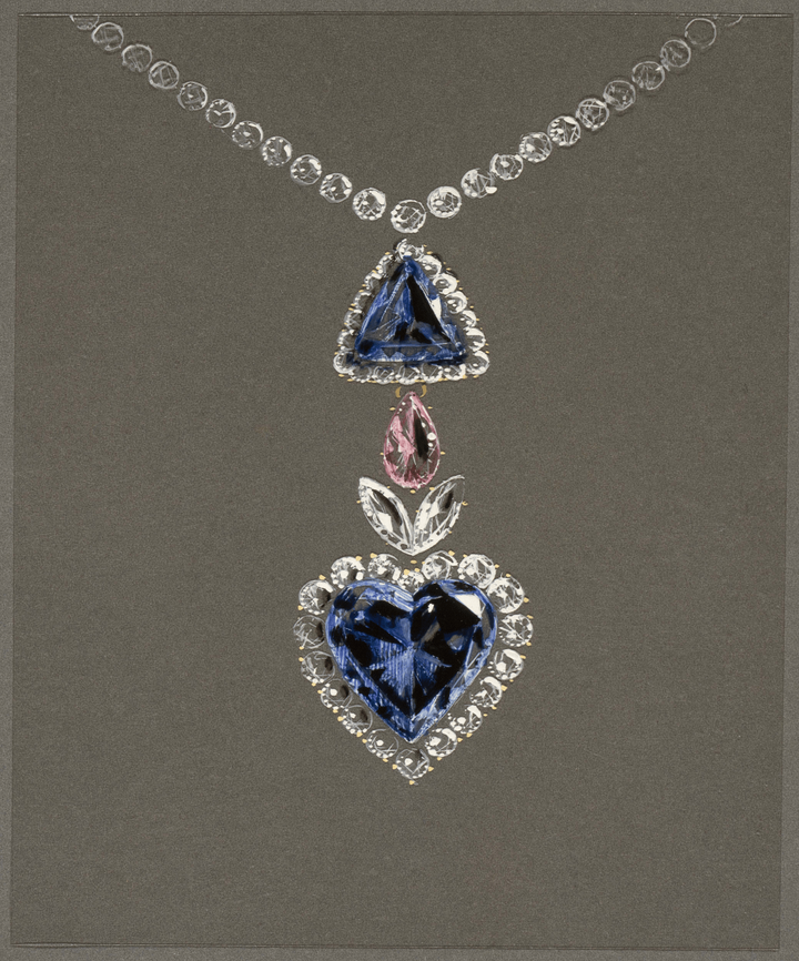 Blue Heart, un diamant bleu taille cœur de 31 carats découvert en Afrique du Sud en 1908 et acquis par Van Cleef & Arpels en 1953