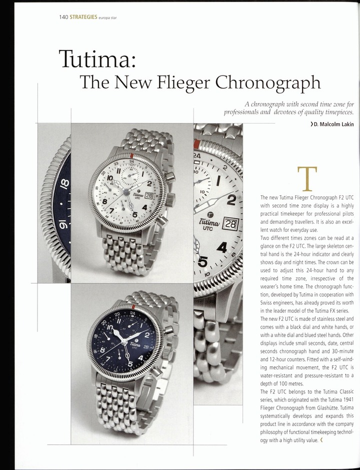 Présentation d'une nouvelle version du chronographe Flieger de Tutima en 2004 dans Europa Star 