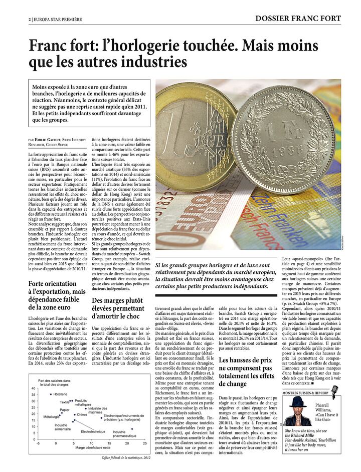 Il y a dix ans exactement, l'abandon du taux plancher du franc suisse par la Banque nationale créait des remous lors du rassemblement annuel de l'horlogerie. Nous lui consacrions alors un dossier spécial dans Europa Star. L'histoire semble se répéter.