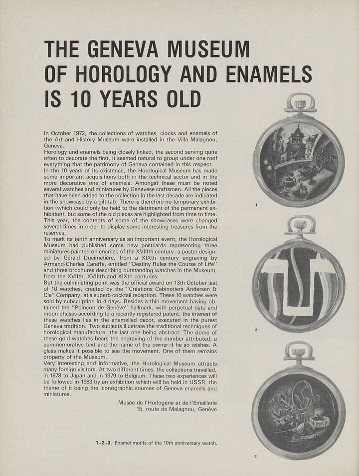 En 1982, les «Créations Cabinotiers Andersen & Compagnie» nouvellement lancées font parler d'elles en créant 10 modèles Poinçon de Genève en émail pour les 10 ans du Musée d'horlogerie de Genève.