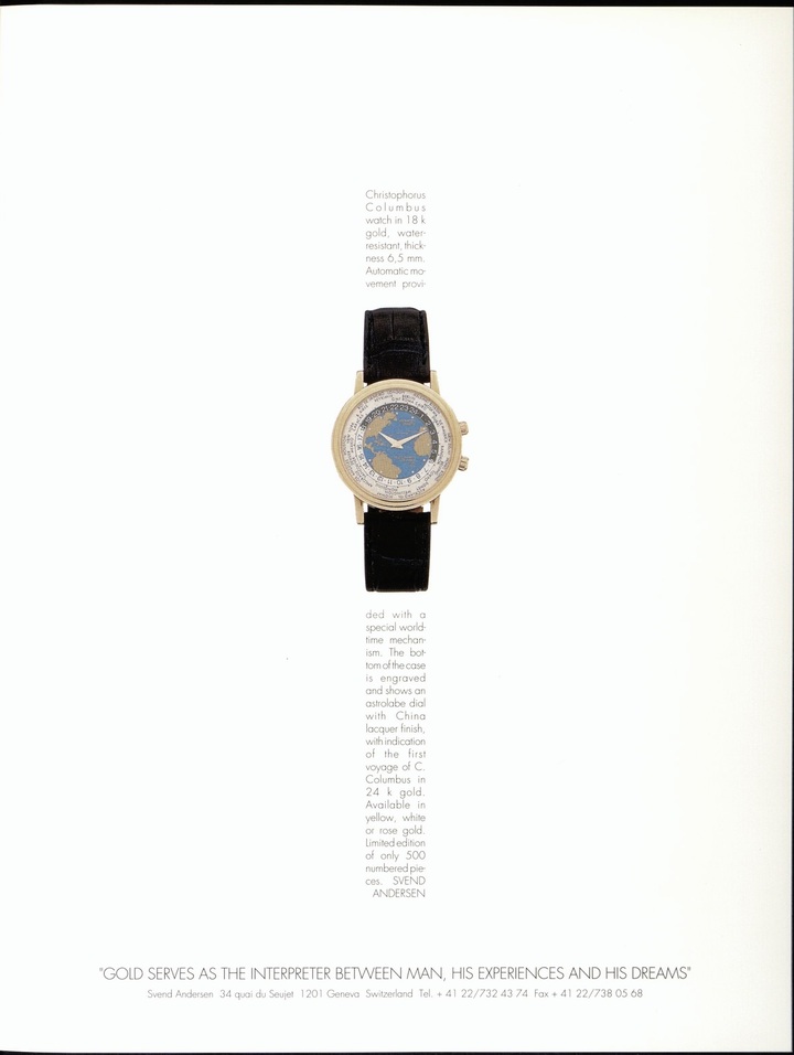 La World Time de Svend Andersen, qui l'a propulsé sur la carte de l'horlogerie en ce début des années 1990, ici dans Europa Star en 1992 avec le modèle Christopher Columbus.
