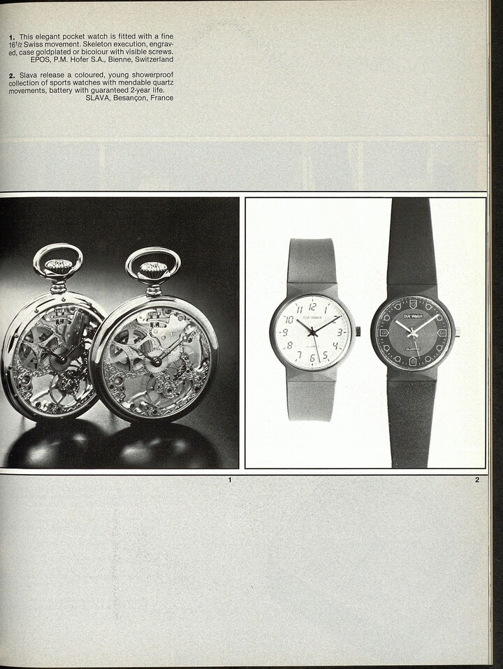 Cela ne pourrait être plus clair que sur cette archive de 1985, où une montre de poche mécanique d'Epos côtoie des modèles quartz d'autres marques: la société bernoise est partie à contre-courant dans ces années difficiles pour l'horlogerie suisse.