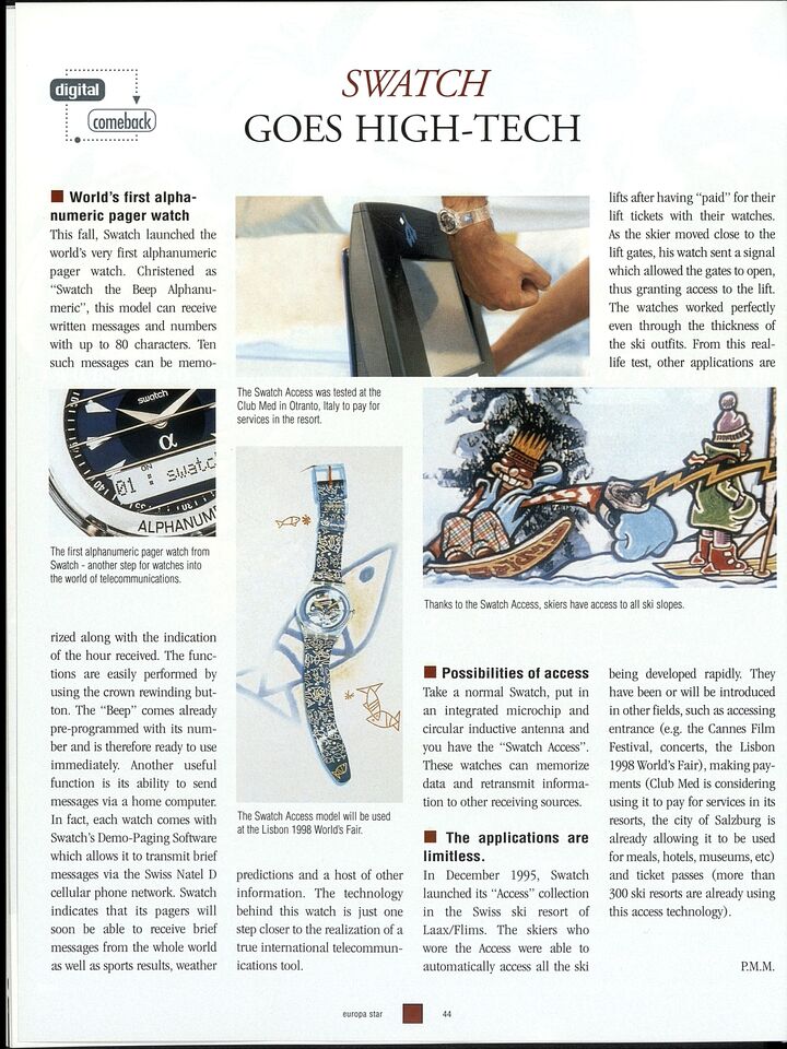 En 1997, comme le montre cette archive Europa Star, c'est au Club Med qu'est testée l'une des premières montres connectées de Swatch, l'Access...