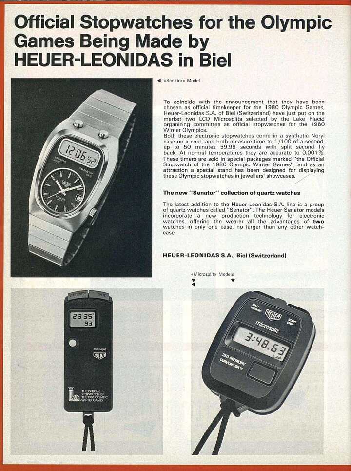Heuer-Leonidas est chronométreur officiel des Jeux Olympiques d'Hiver de 1980.