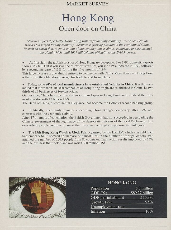 Hong Kong, la porte d'entrée vers la Chine, comme nous l'écrivions en 1994.