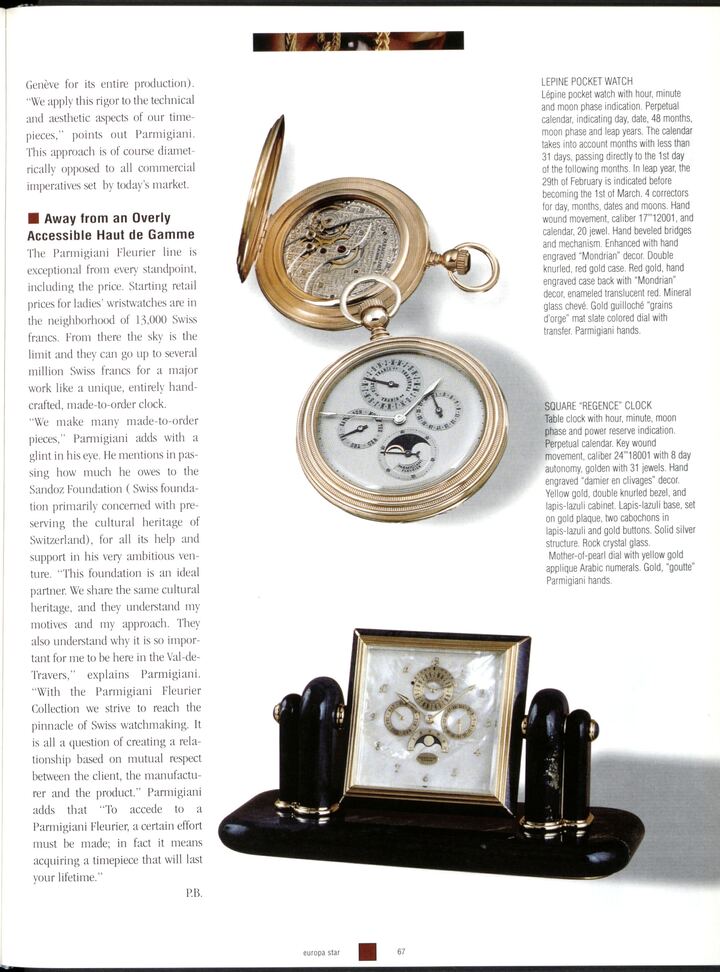 La naissance de la marque Parmigiani Fleurier, telle que présentée en 1996 dans Europa Star.