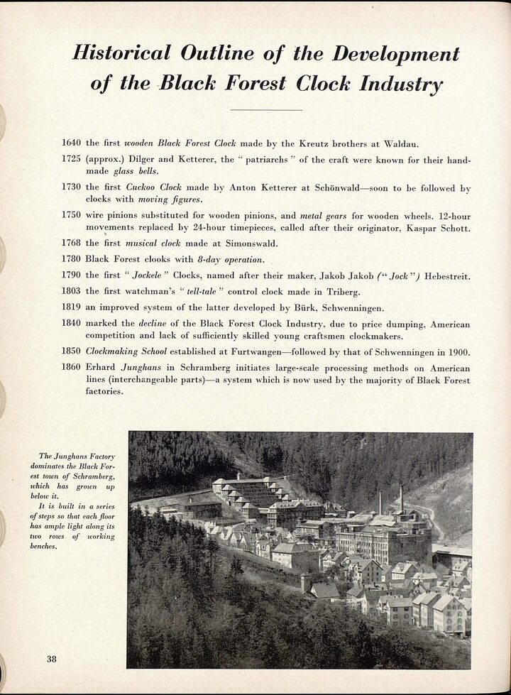 La célèbre usine en terrasse de Junghans, illustrant une chronologie de l'horlogerie en Forêt Noire parue en 1953 dans Europa Star