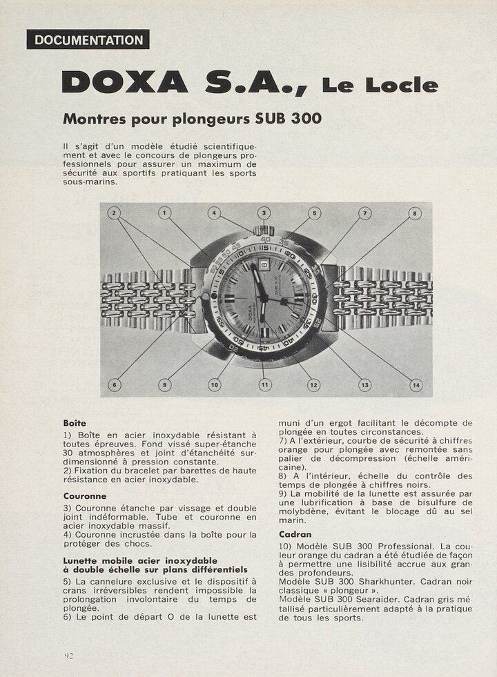 Le lancement de la montre de plongée Sub 300 de Doxa dans Europa Star en 1967. 