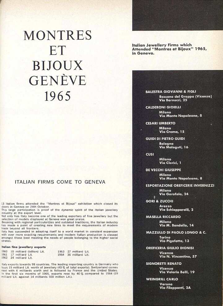 En 1965, le salon genevois accueille des sociétés italiennes, toutes joaillières. A ce moment-là, Panerai était encore une marque réservée aux unités militaires...